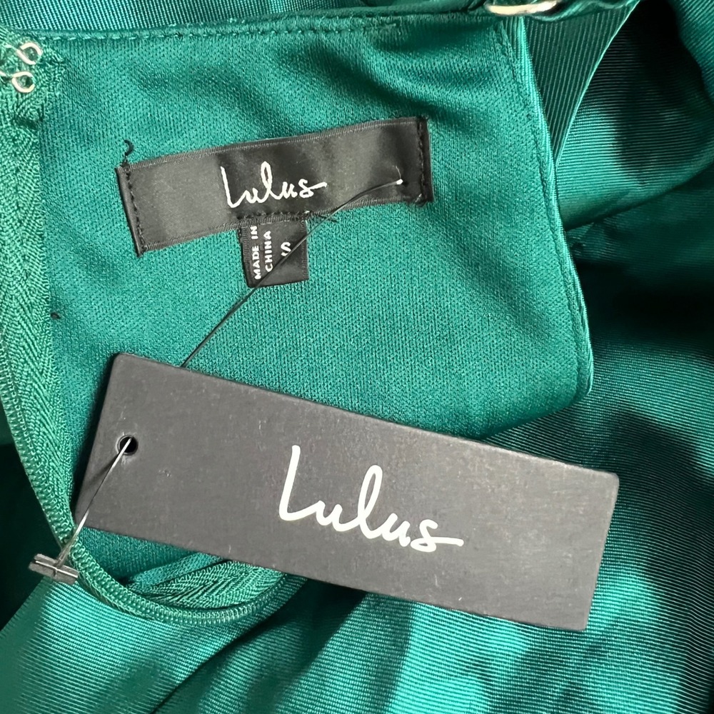 Lulus Gown High-Low Halter Neck Size Small Emerald‎ Green Satin Pockets New - Picture 6 of 8